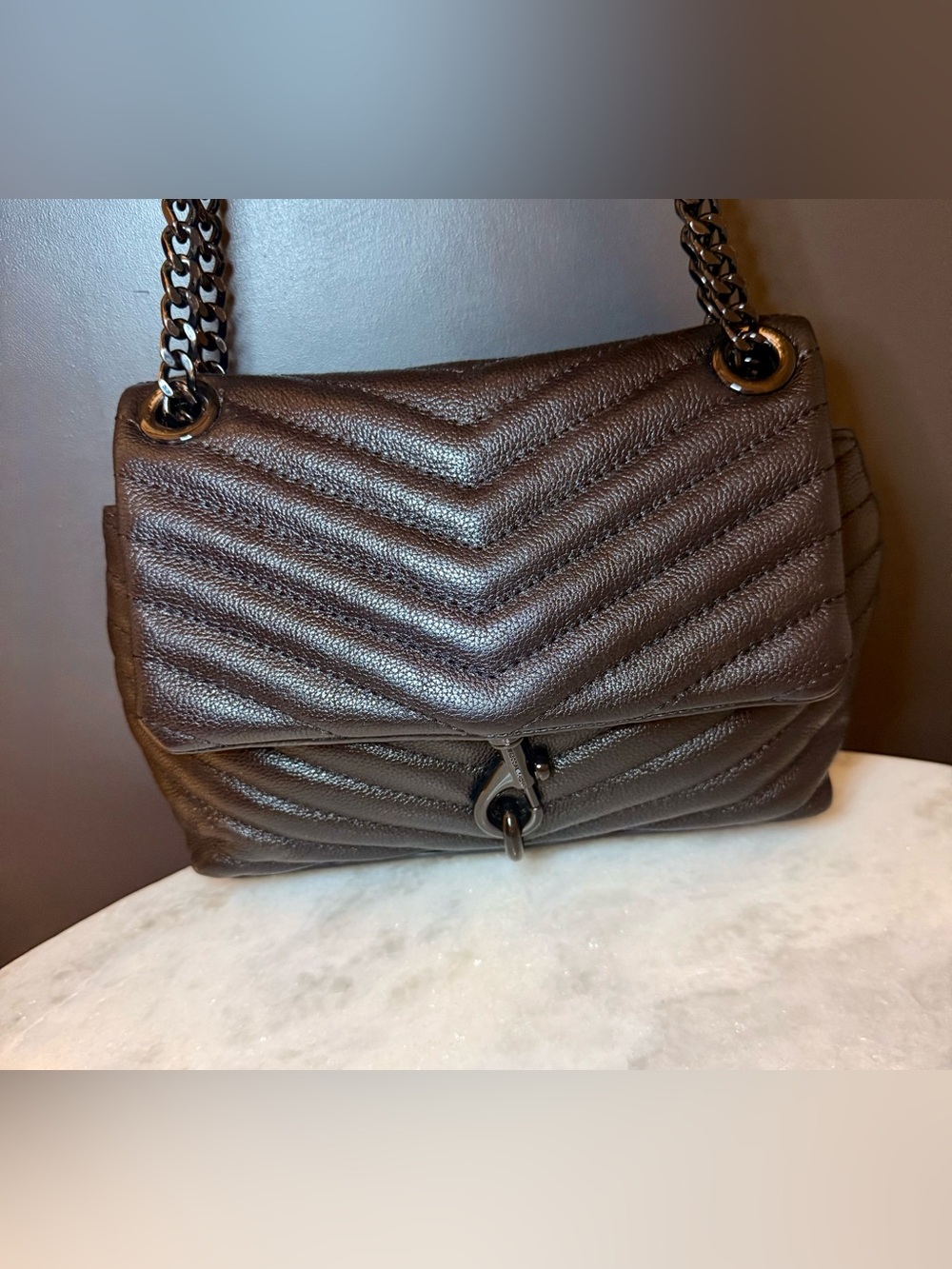 Rebecca Minkoff Edie Quilted Flap
Bag - Black Gunmetal - EUC